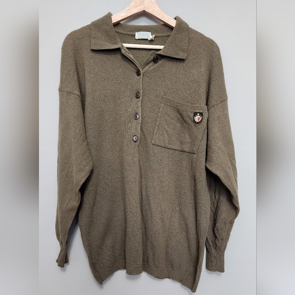 Vintage Lambswools Olive Green 1/4 Button-Up Sweater Size Medium